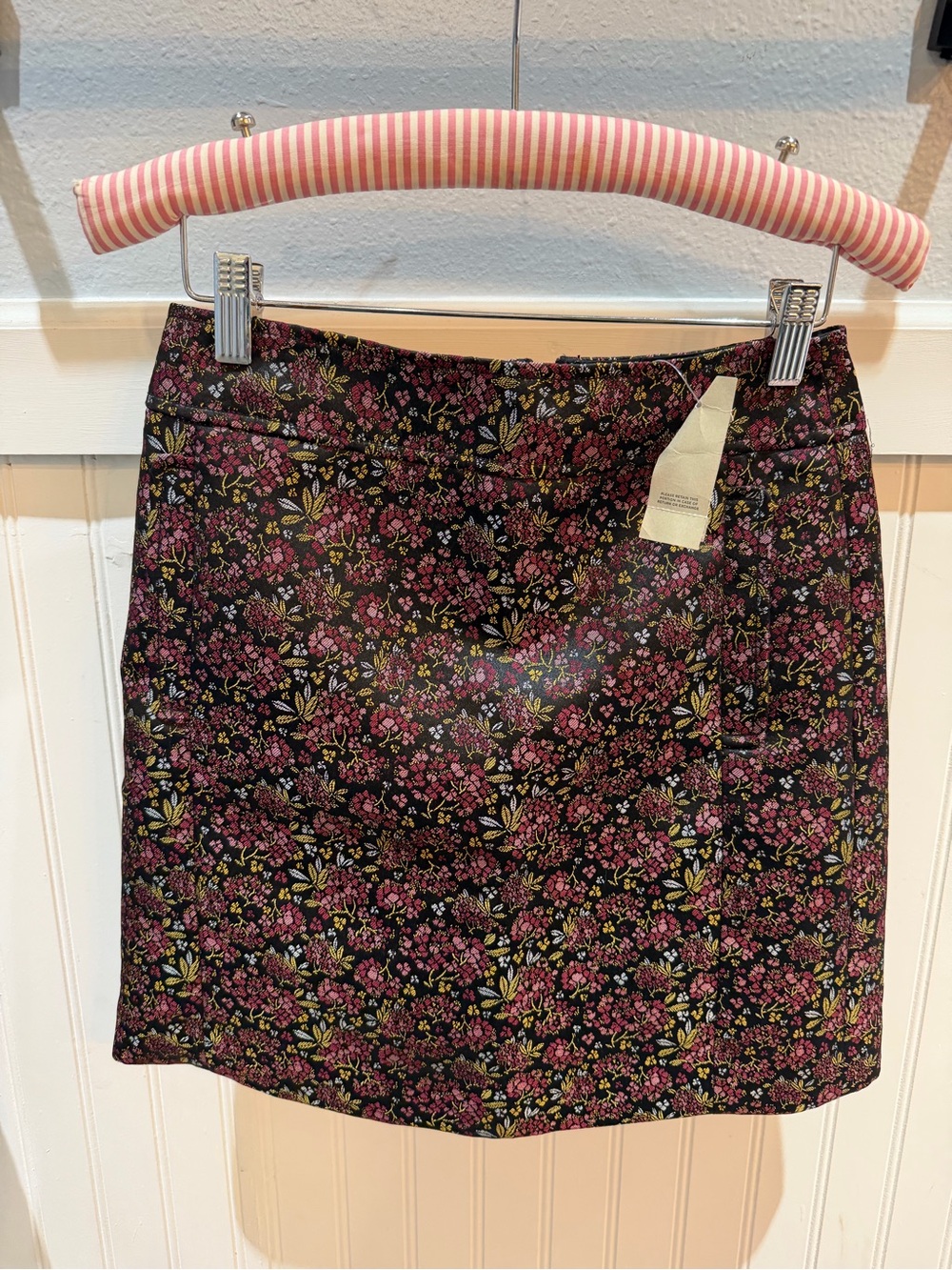 LOFT Black Mini Skirt with Pink Floral Print